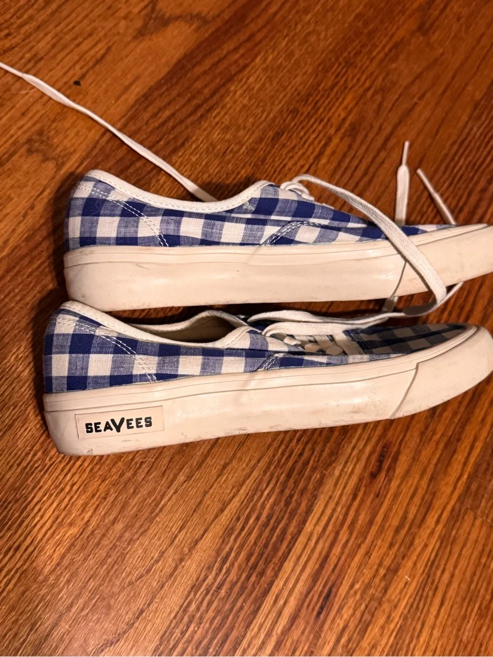 SeaVees / J Crew Blue and White Gingham Lace-Up Sneakers